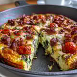 One-Pan Ham and Cheese Frittata with golden edges, fluffy eggs, and melted cheese.