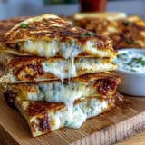 Golden mini quesadilla triangles stuffed with melted cheddar and mozzarella, served with fresh tomato salsa for a cheesy lunch treat.