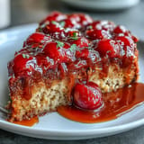Moist, golden Cherry Almond Upside-Down Cake, brimming with sweet cherries and almonds.