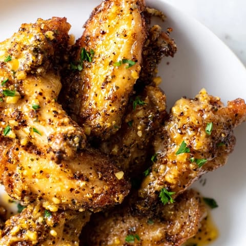 A hand holds a crispy Lemon Pepper Wing above a small bowl of ranch dressing and celery sticks.