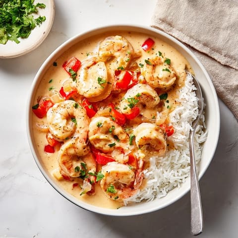 A vibrant bowl of spicy Cajun shrimp and jasmine rice, garnished with fresh parsley.