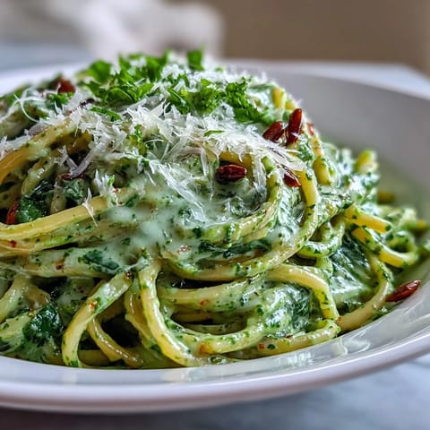 Close-up of Creamy Sunflower Seed Pesto Pasta, a comforting Italian-inspired dish ready to be enjoyed.