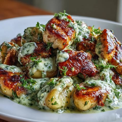 Luscious Creamy Pesto Gnocchi with Chicken, a comforting Italian dinner.