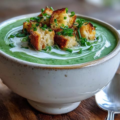 Garnished with a swirl, this Creamy Broccoli Soup looks incredibly appetizing.