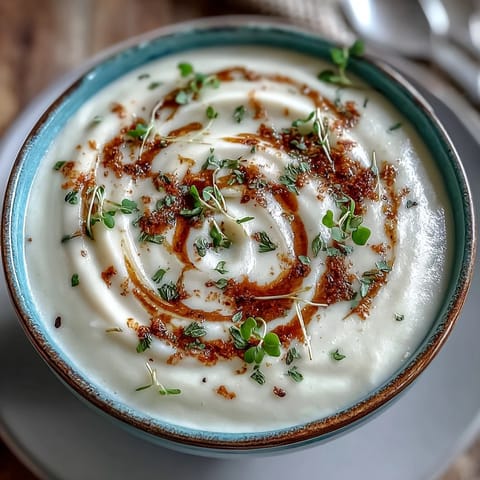 Velvety Celery Root Bisque, garnished with chives, a rich and comforting French soup.