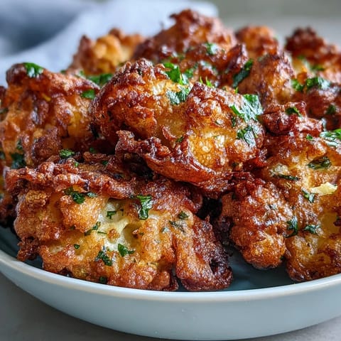 A spoon lifts a creamy mint yogurt dip next to Cauliflower Bhajis.