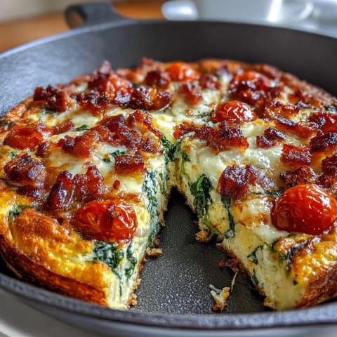 One-Pan Ham and Cheese Frittata with golden edges, fluffy eggs, and melted cheese.