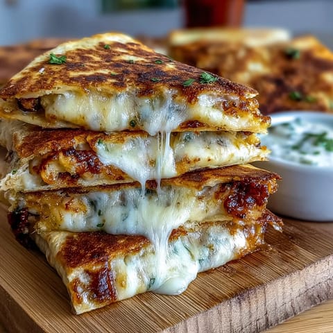 Golden mini quesadilla triangles stuffed with melted cheddar and mozzarella, served with fresh tomato salsa for a cheesy lunch treat.