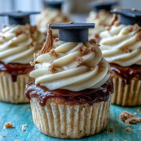 Simple Graduation Cupcakes with Cap Fondant Toppers: moist vanilla cupcakes topped with smooth buttercream and edible fondant graduation caps for festive celebrations.