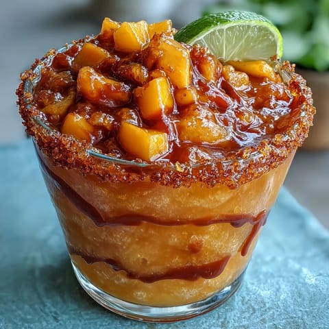 Bright Cinco de Mayo Mangonada mocktail: frozen mango swirls with tangy chamoy.