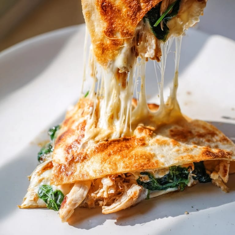 A fresh Chicken and Spinach Quesadilla served with a small bowl of salsa and lime wedges on a rustic table.