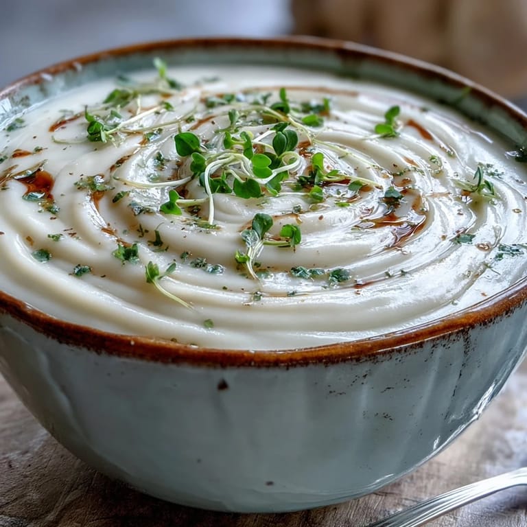 Creamy Celery Root Bisque recipe photo, a smooth, elegant soup ready for serving.