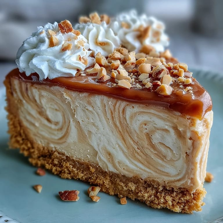 Cooling slice of Nutter Butter Cheesecake topped with fluffy whipped cream and a whole Nutter Butter cookie, set against a rustic kitchen background.