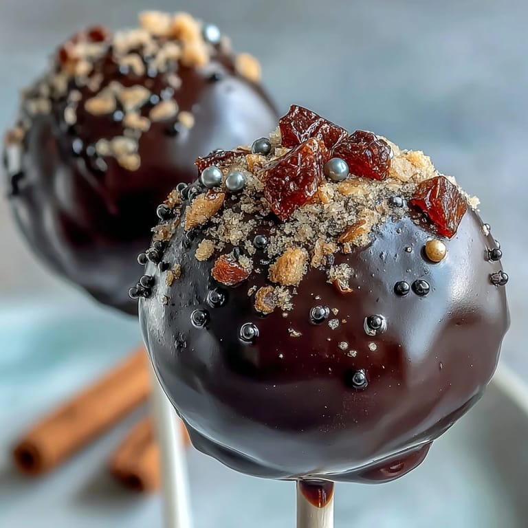 Delicious chocolate cake pops dipped in black candy melts, topped with edible gold pearls to resemble treasure-filled pots of gold.