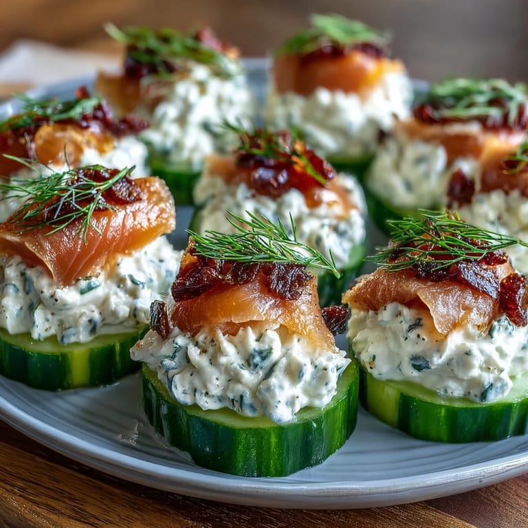 Cucumber Bites with Cream Cheese and Smoked Salmon: refreshing no-cook appetizer with cool cucumber, rich cream cheese, and smoky salmon—perfect for summer entertaining.
