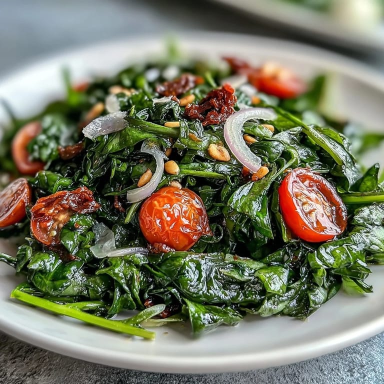 Refreshing dandelion greens salad with zesty lemon dressing, cherry tomatoes, pine nuts, and Parmesan for a light vegetarian dish.