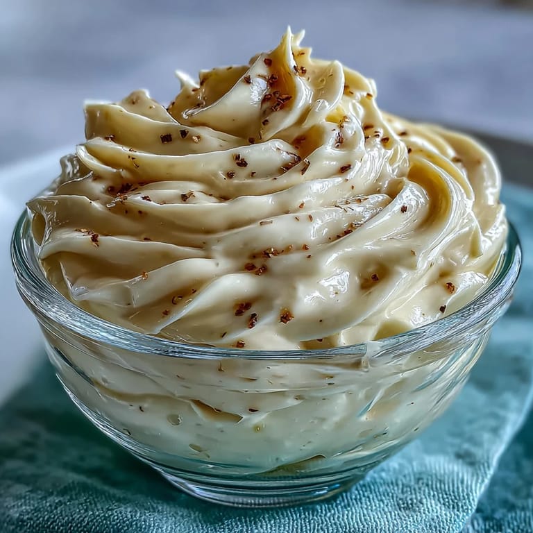 A bowl of freshly blended homemade mayonnaise, smooth and glossy, made in just five minutes with an immersion blender.