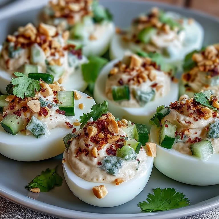 Discover flavorful Thai Peanut Deviled Eggs, perfect for your next gathering.