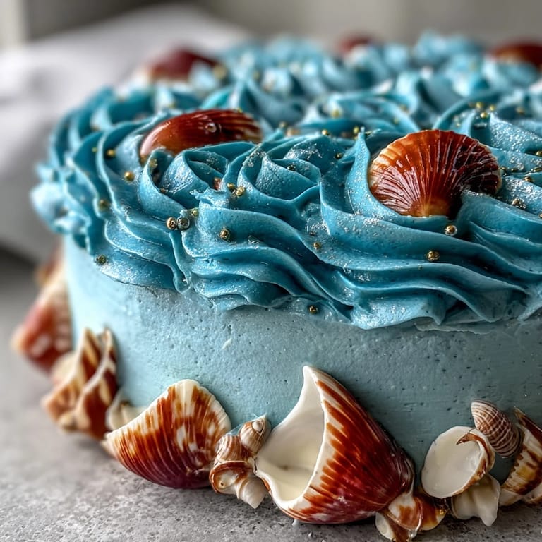 Cancer Zodiac Cake with edible shells, a beautiful ocean blue masterpiece.