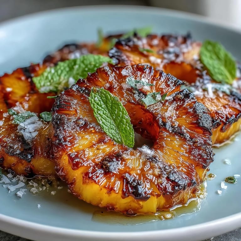 Caramelized pineapple rings with vibrant green yuzu kosho butter, ready to serve.