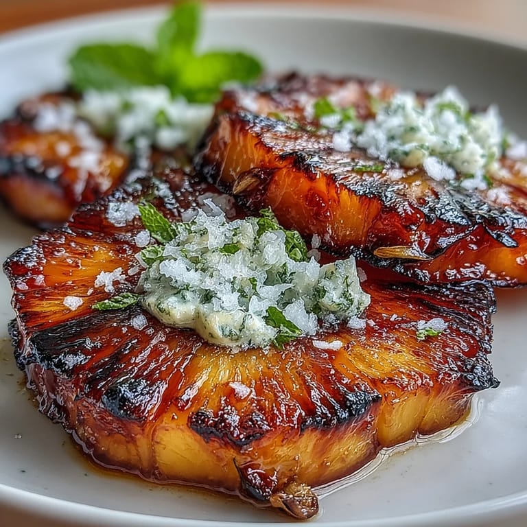 Sweet and tangy grilled pineapple topped with bright, herbaceous yuzu kosho butter.
