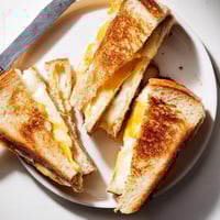 Gooey layers of cheddar, provolone, and mozzarella melt between crispy sourdough in this Triple Cheese Sourdough Grilled Cheese.  