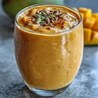 Creamy Mango Lassi Smoothie with fragrant cardamom, a perfect summer treat.